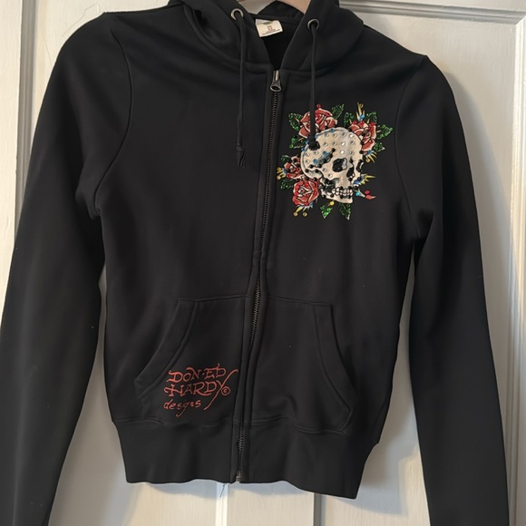 Ed Hardy Black Hoodie with Rhinestone Accents - Picture 3 of 7